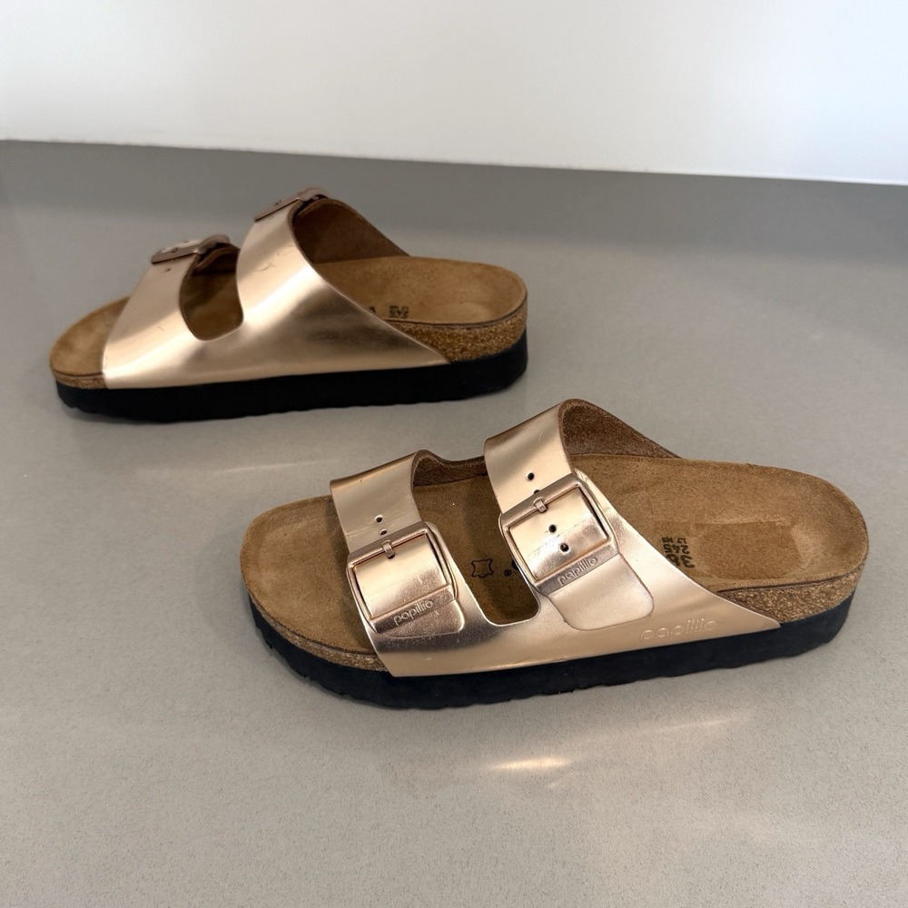 Birkenstock Papillio Arizona Platform Sandal 38/7 Metallic Copper Comfort Chunky